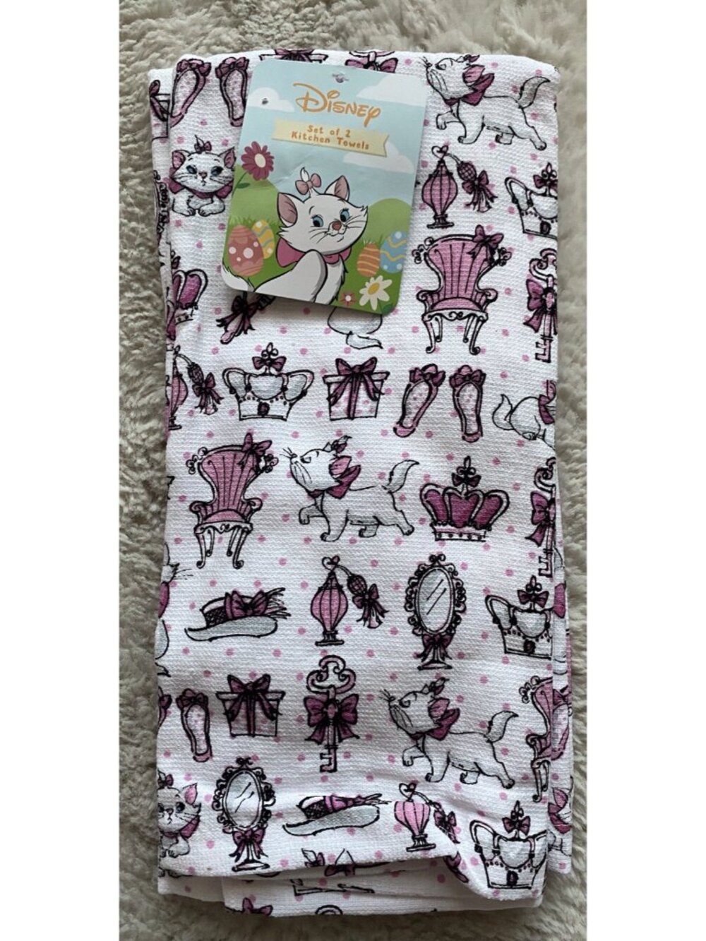 2 Pk Disney The Aristocats Marie Crown‎ Mirror Gift Kitchen Towels 16” X 26” NEW